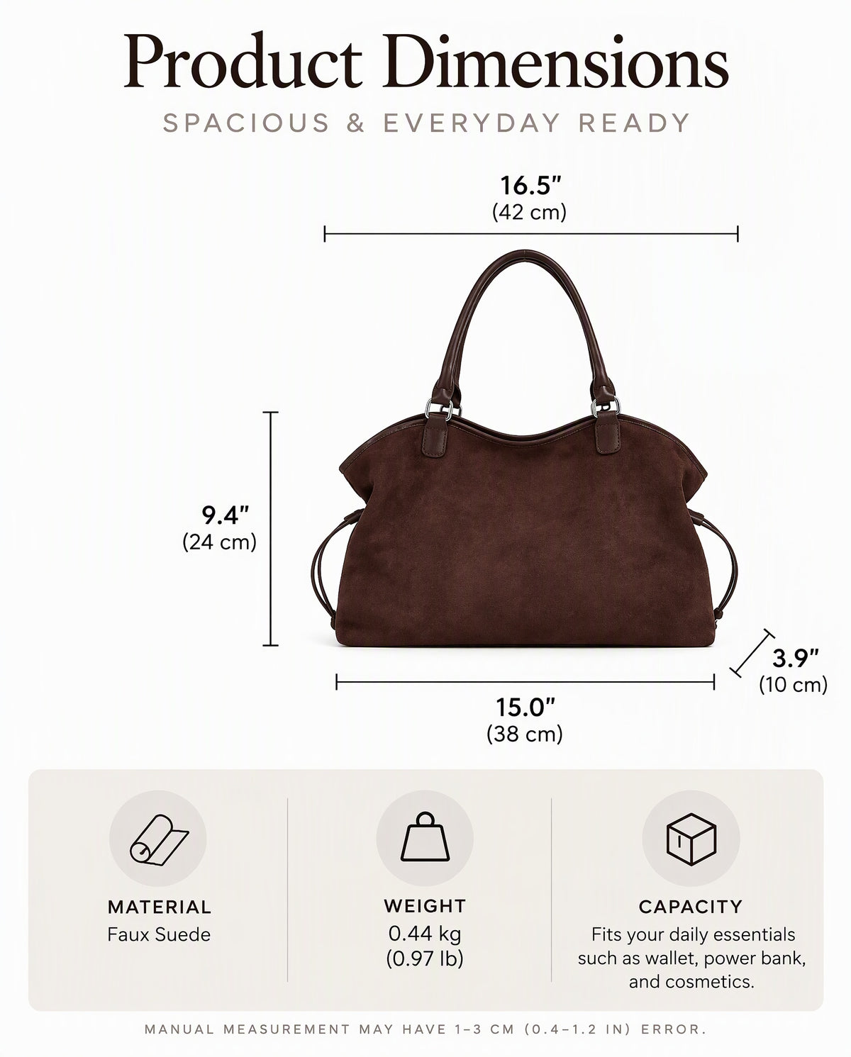 Vintage Suede-Feel Slouchy Shoulder Tote Bag