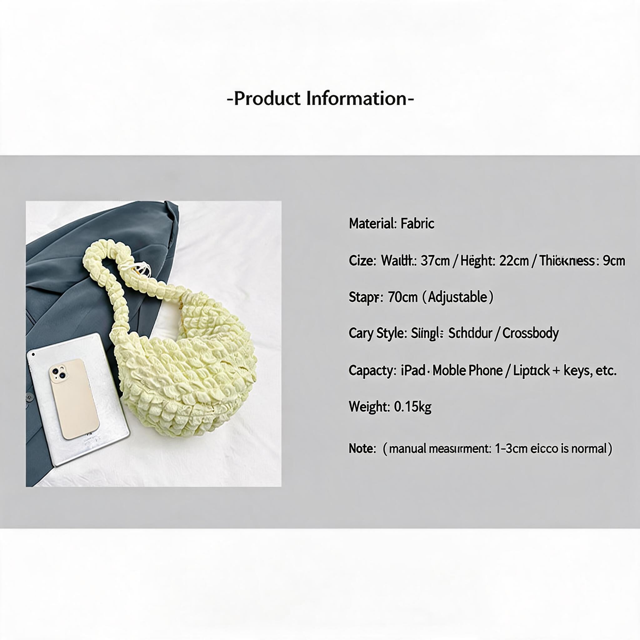 Pleated Bubble Cloud Plaid Tote Bag