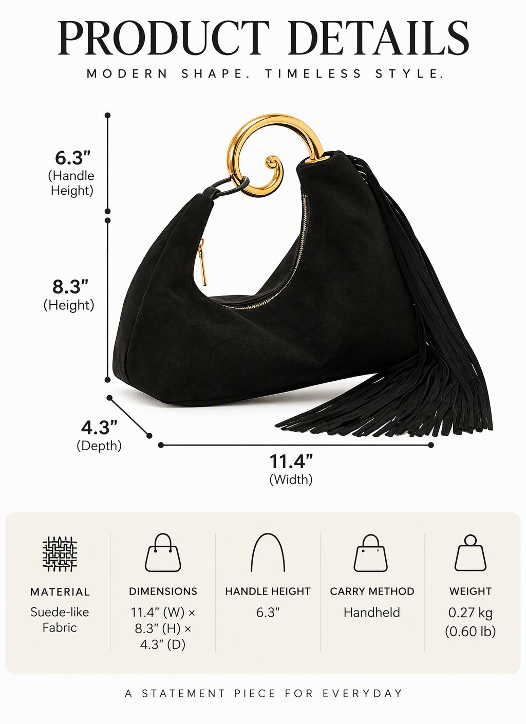 Suede Fringe Handbag with Metal Ring Handle