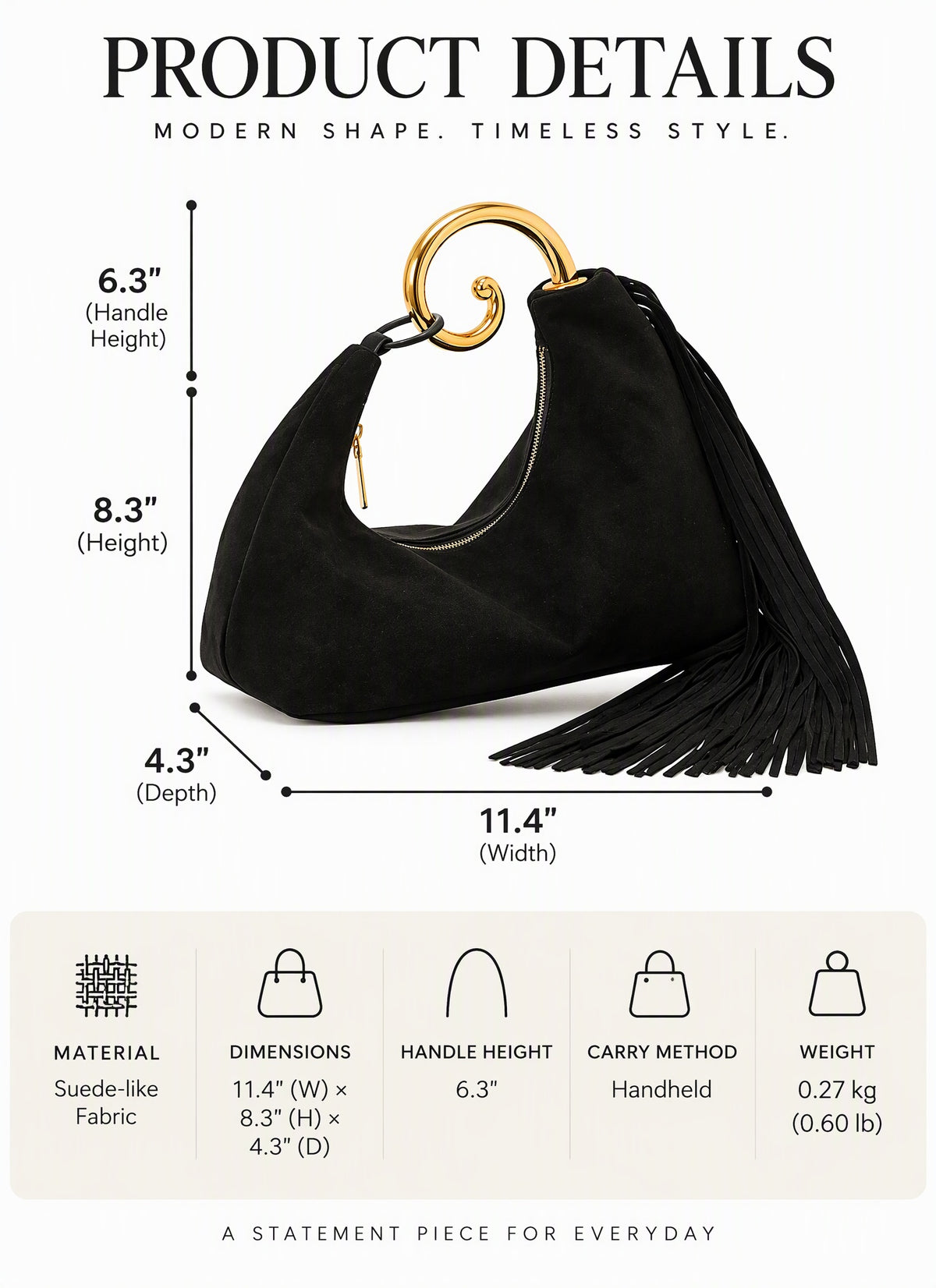 Suede Fringe Handbag with Metal Ring Handle