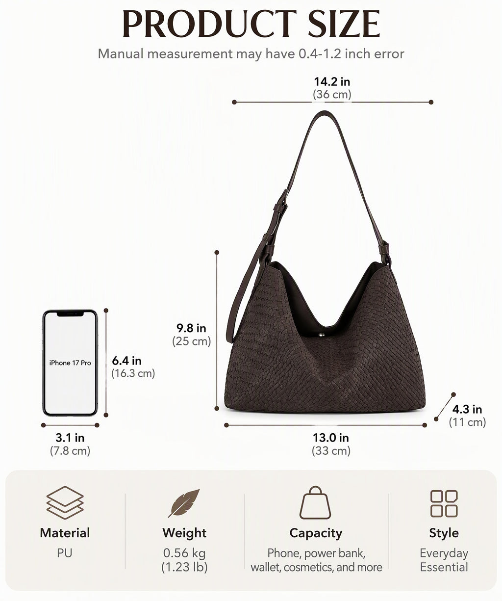 Soft Woven Shoulder Bag with Adjustable Strap and Removable Pouch