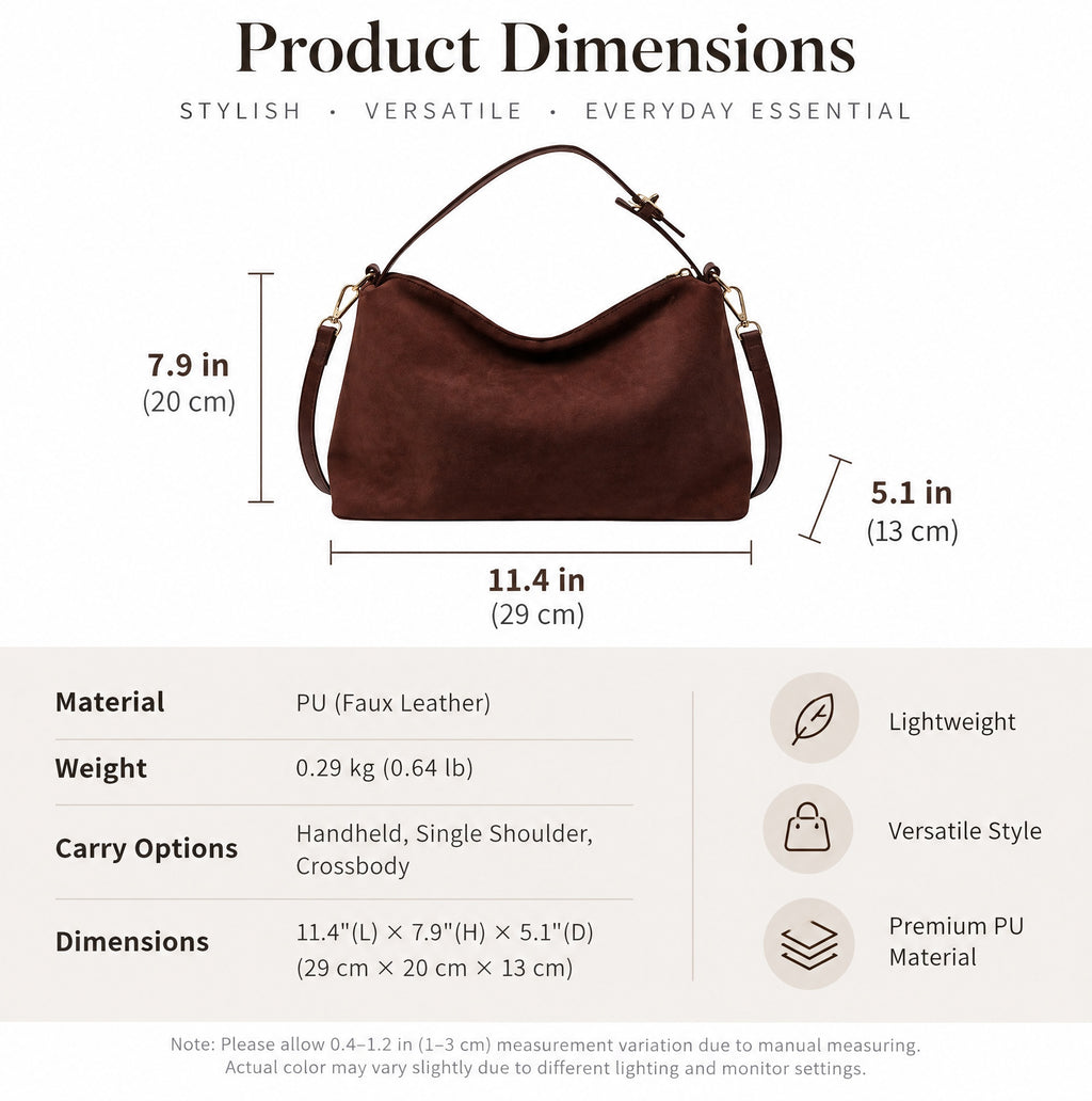 Retro Minimalist Suede Look Hobo Shoulder Bag