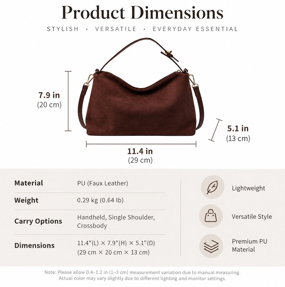 Retro Minimalist Suede Look Hobo Shoulder Bag