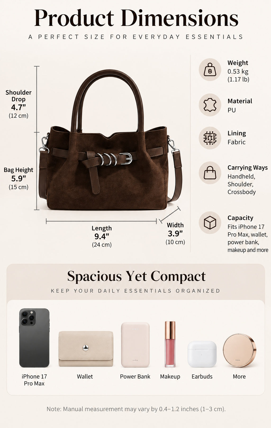 Elegant Suede Mini Handbag with Buckle Detail