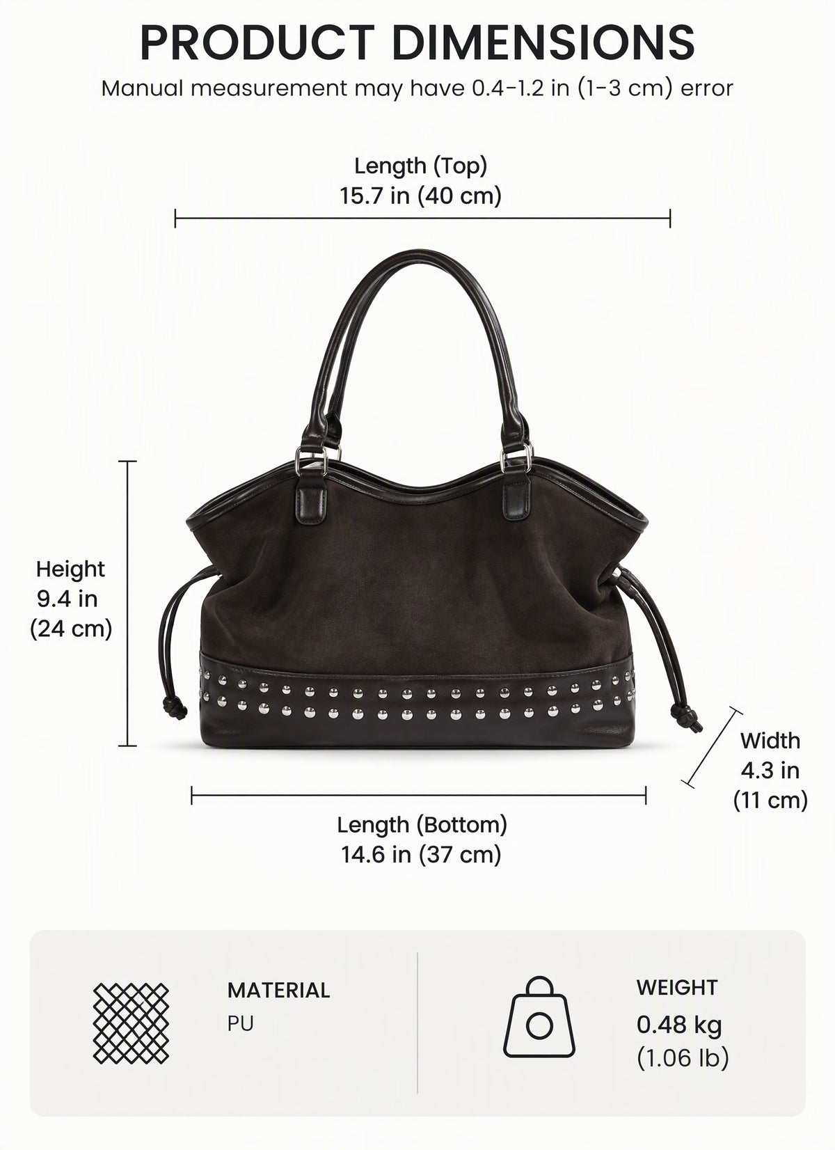 Vintage Suede Studded Shoulder Tote Bag