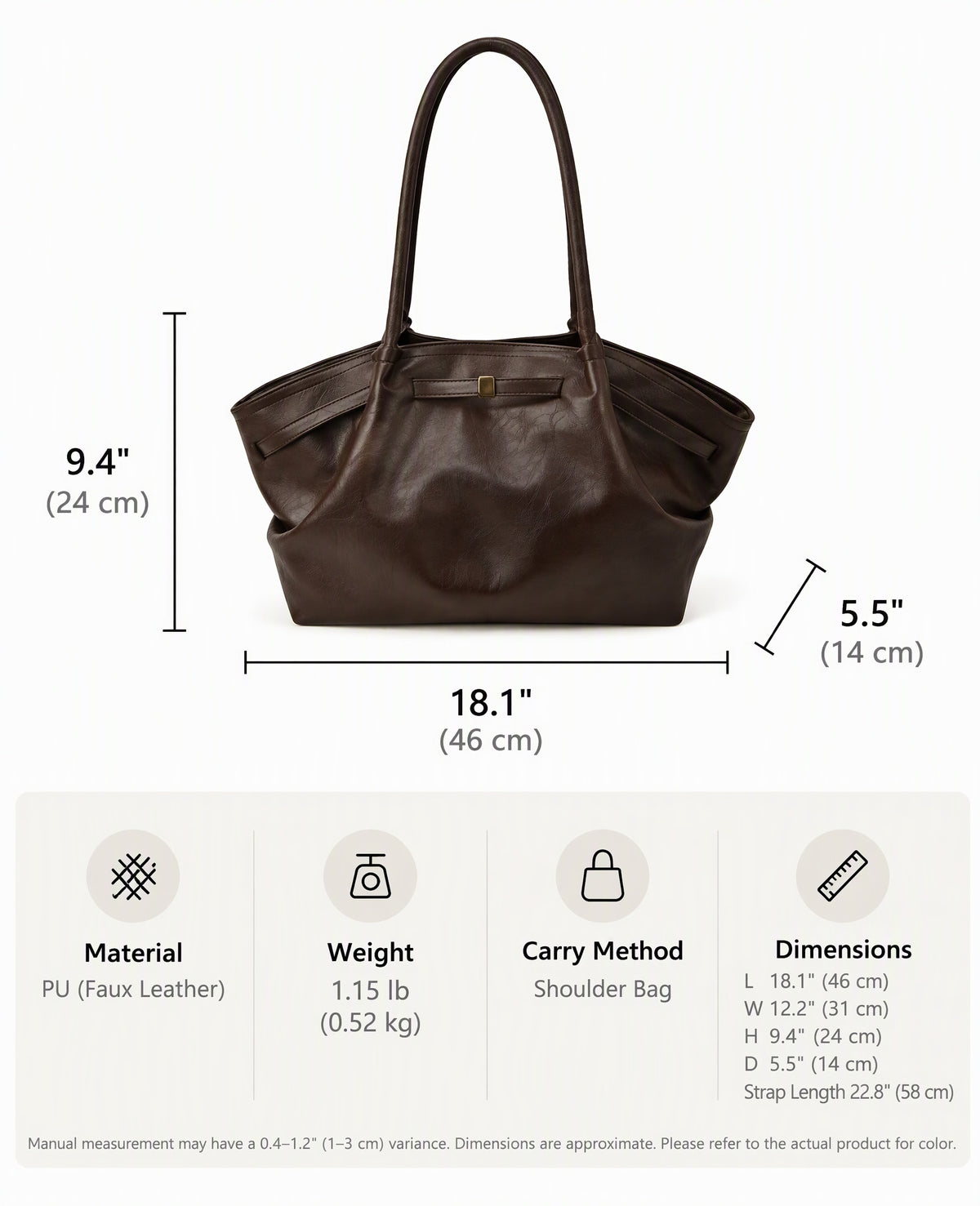 Soft PU Leather Shoulder Tote with Folded Side Details