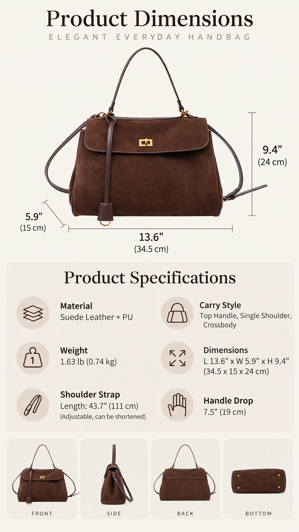 Elegant Suede Leather Shoulder Bag with Flap Design