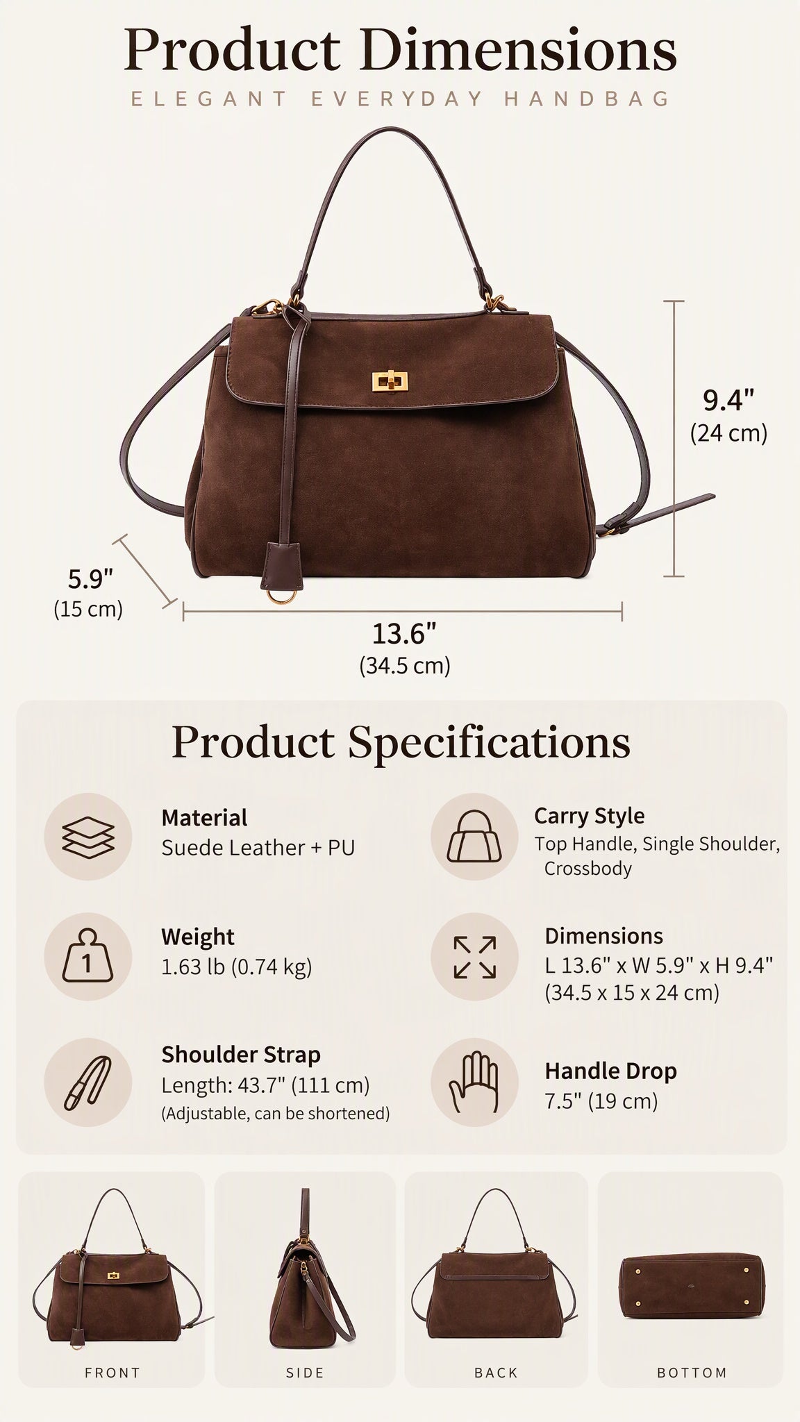 Elegant Suede Leather Shoulder Bag with Flap Design