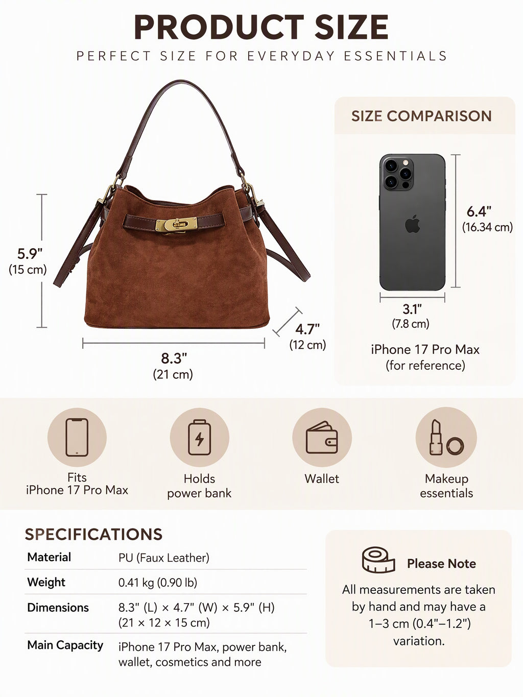 Suede Look Mini Bucket Bag with Metal Lock Detail and Adjustable Strap