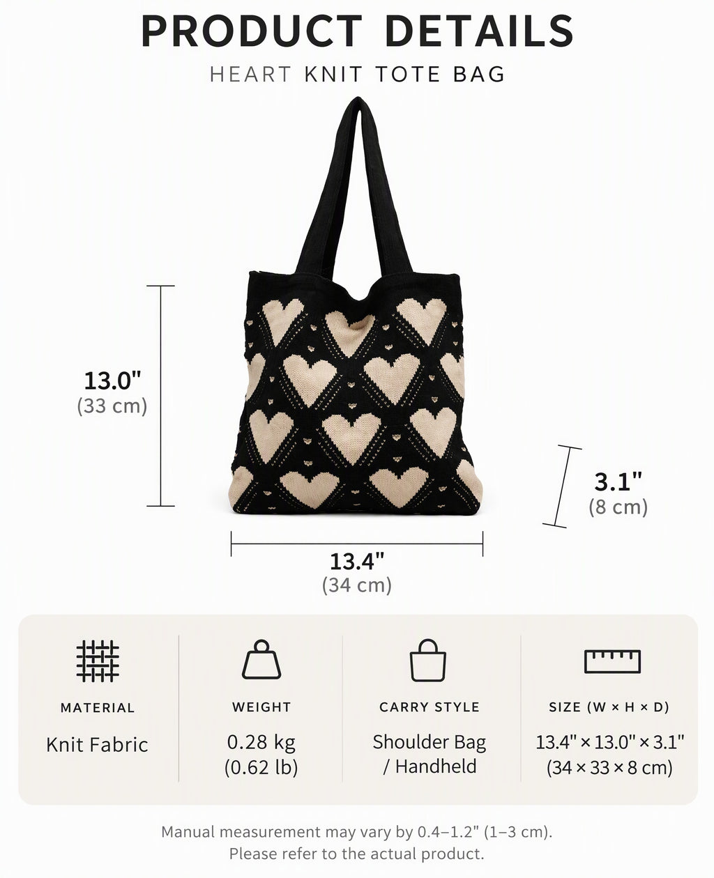 Heart Pattern Crochet Knit Shoulder Tote Bag