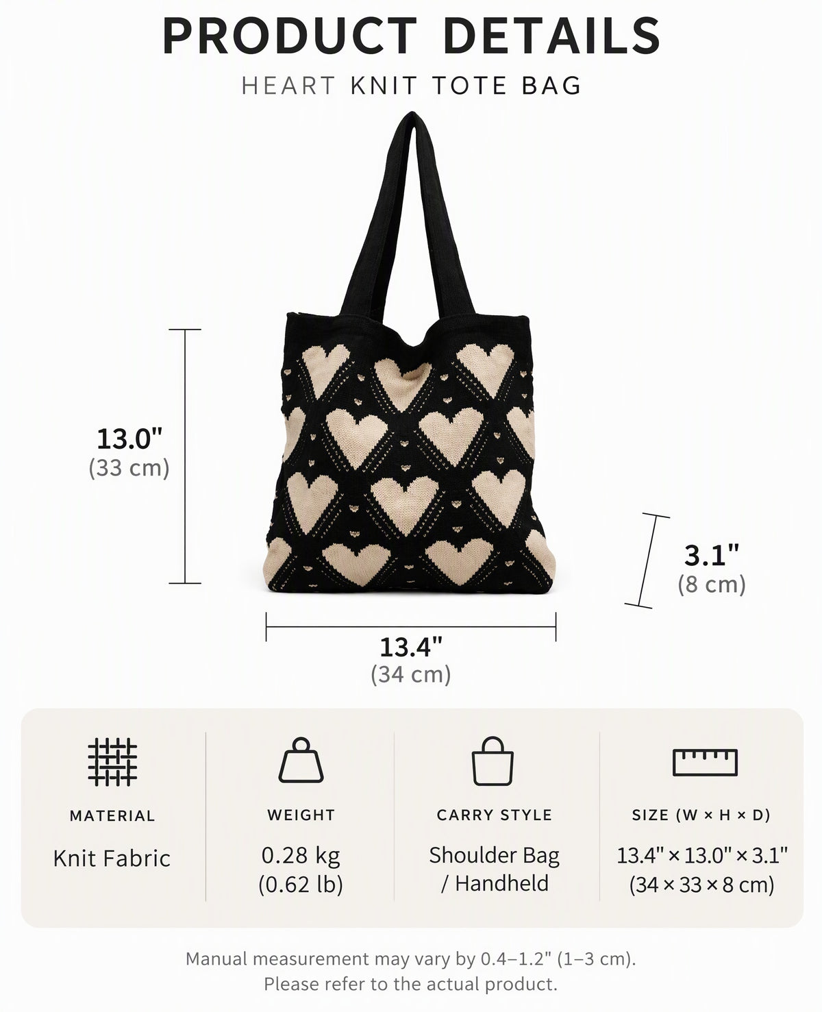 Heart Pattern Crochet Knit Shoulder Tote Bag