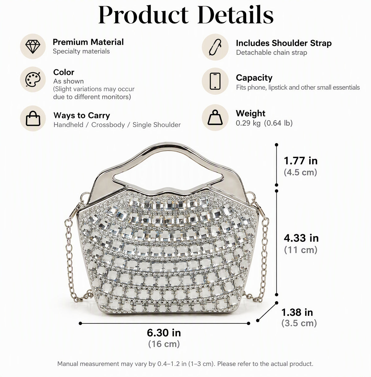 Sparkling Rhinestone Mini Evening Bag with Chain Strap