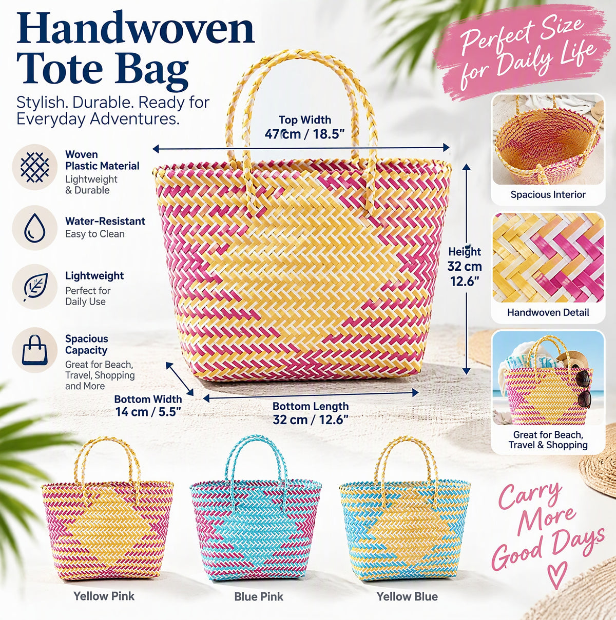 Woven Chevron Pattern Large Beach Tote Bag