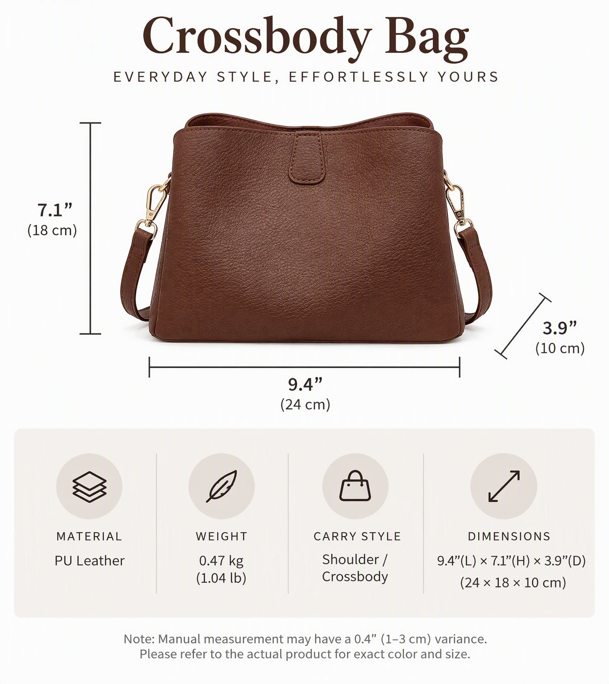 Minimalist Pebbled Faux Leather Crossbody Bag with Adjustable Strap