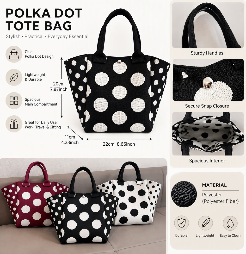 Chic Polka-Dot Knitted Pattern Mini Tote Handbag