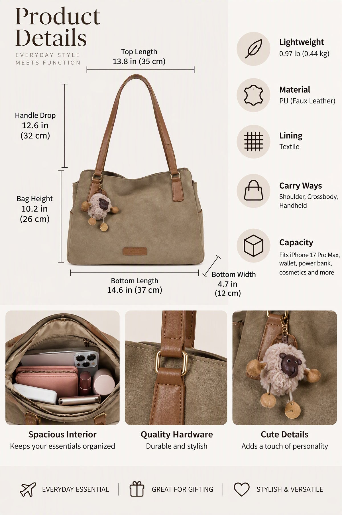 Cozy Suede Large Capacity Shoulder Bag