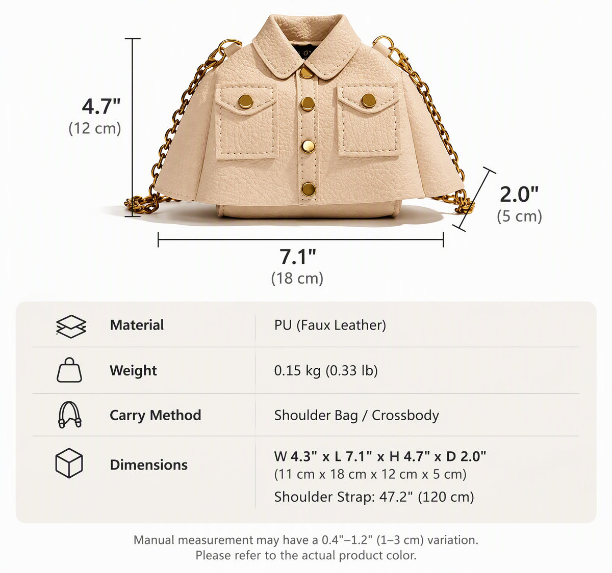 Jacket-Shaped Mini PU Leather Crossbody Bag