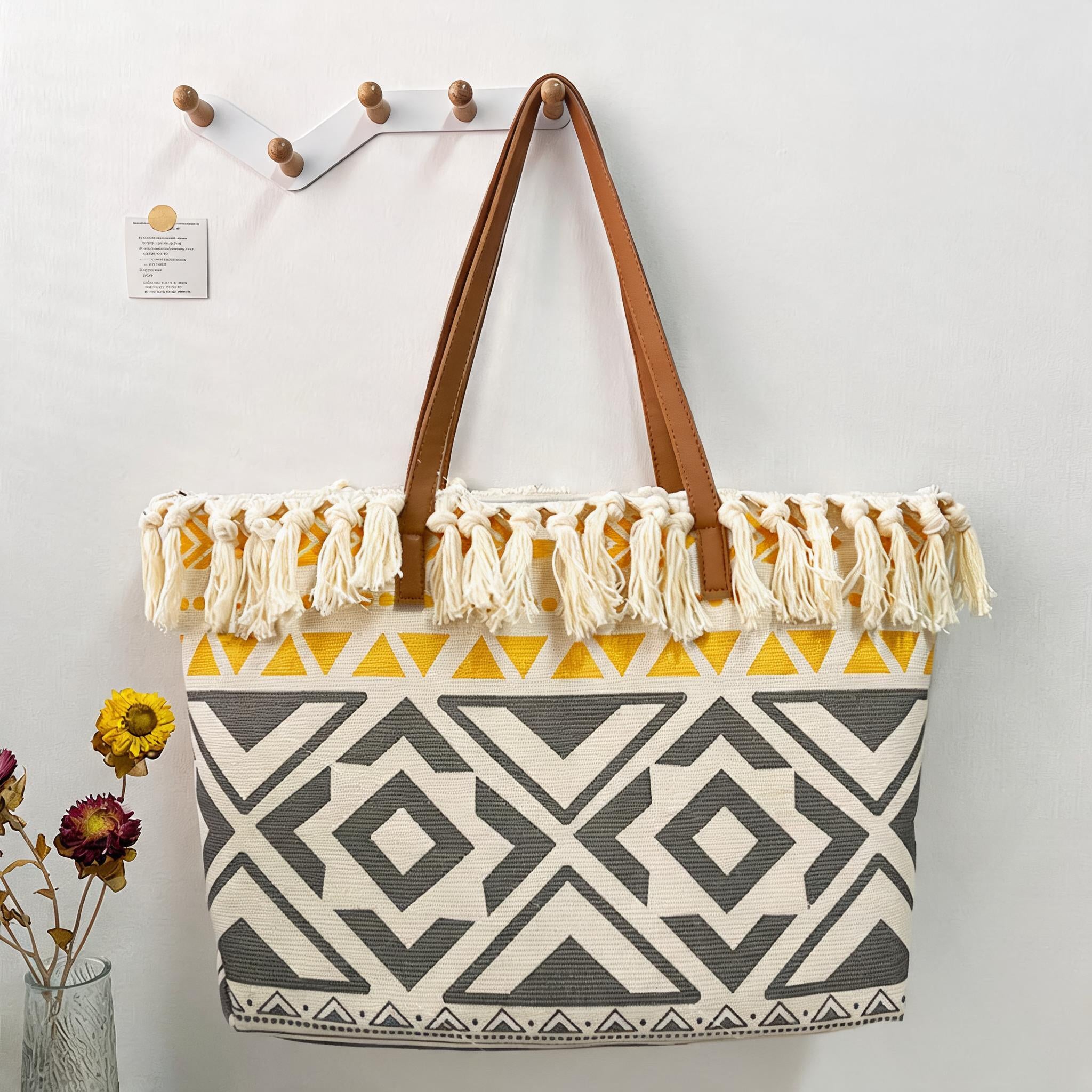 Retro Hand-Woven Cotton Linen Tassel Bag
