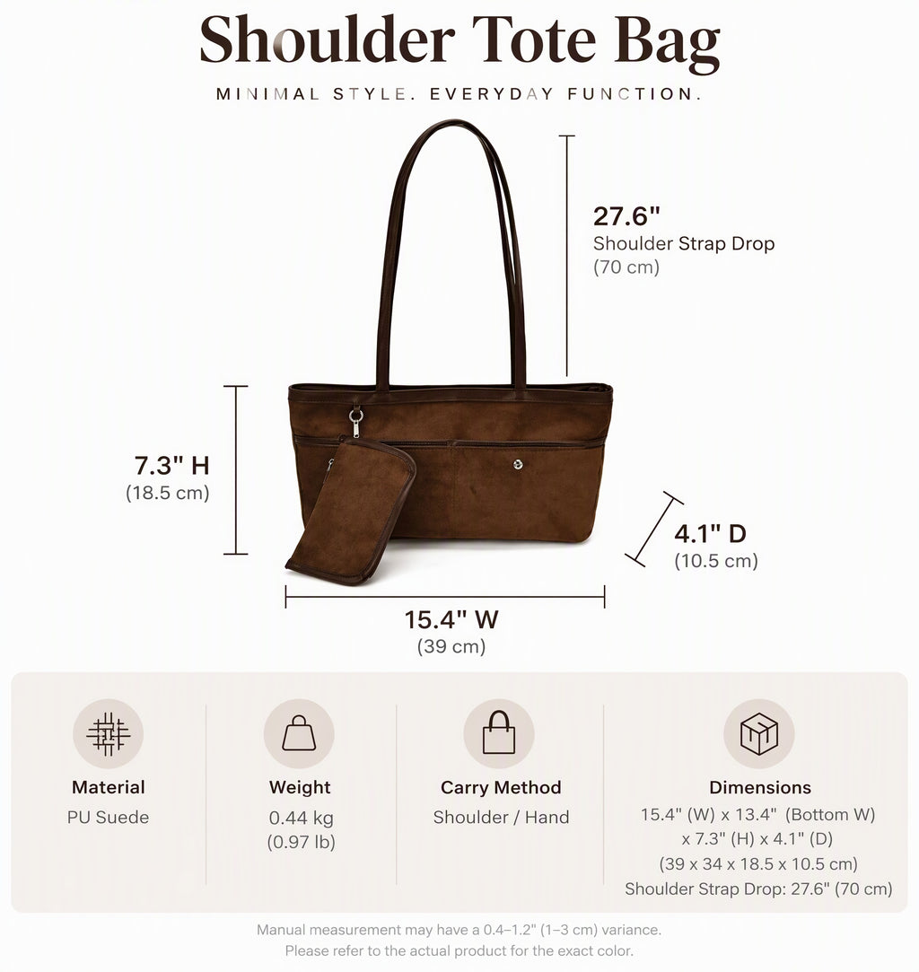 Soft Faux Suede Shoulder Tote Bag with Matching Pouch