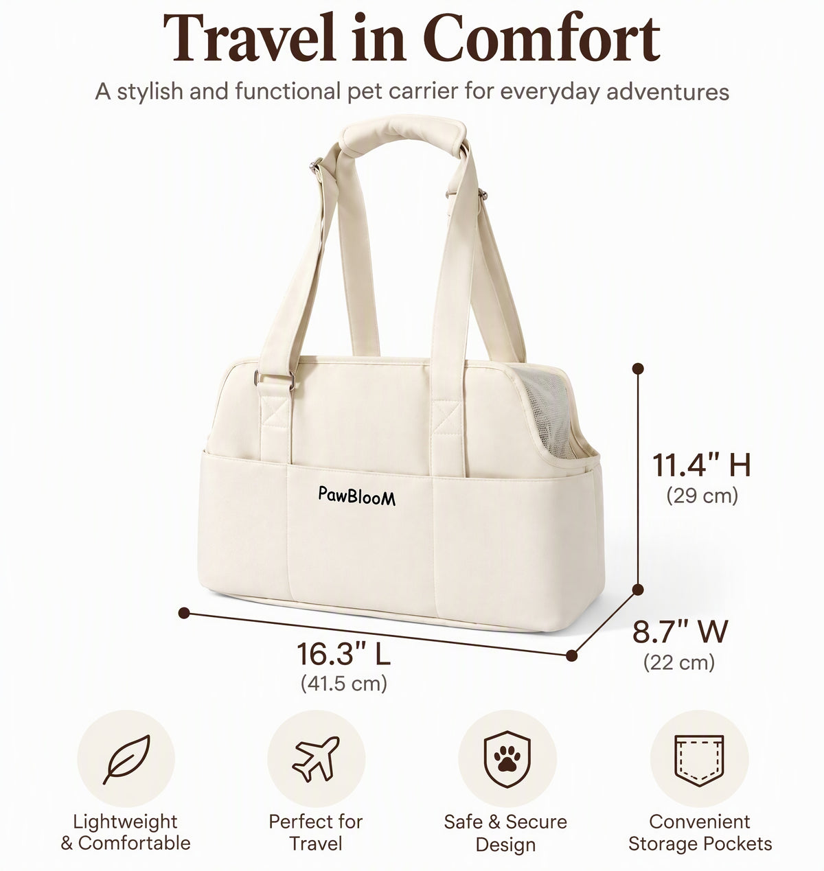 Breathable Pet Carrier Tote Bag with Removable Cushion