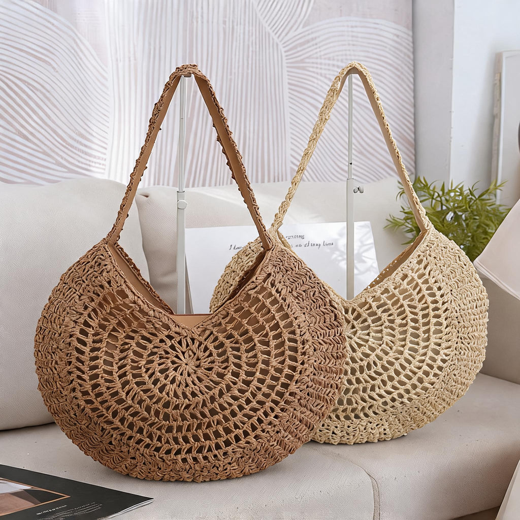 Handmade Round Hollow Straw Large Capacity Beach Bag