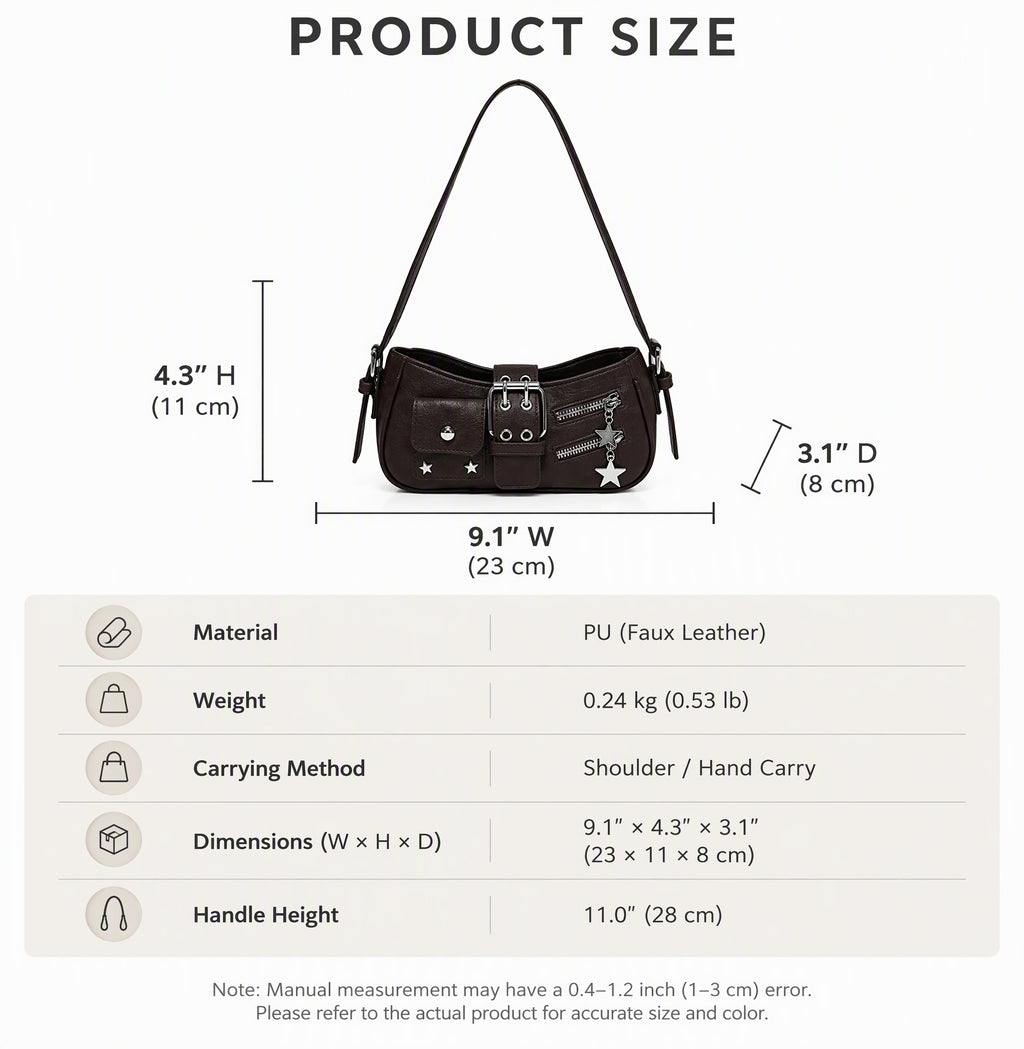 Vintage Buckle Shoulder Bag with Star Charm