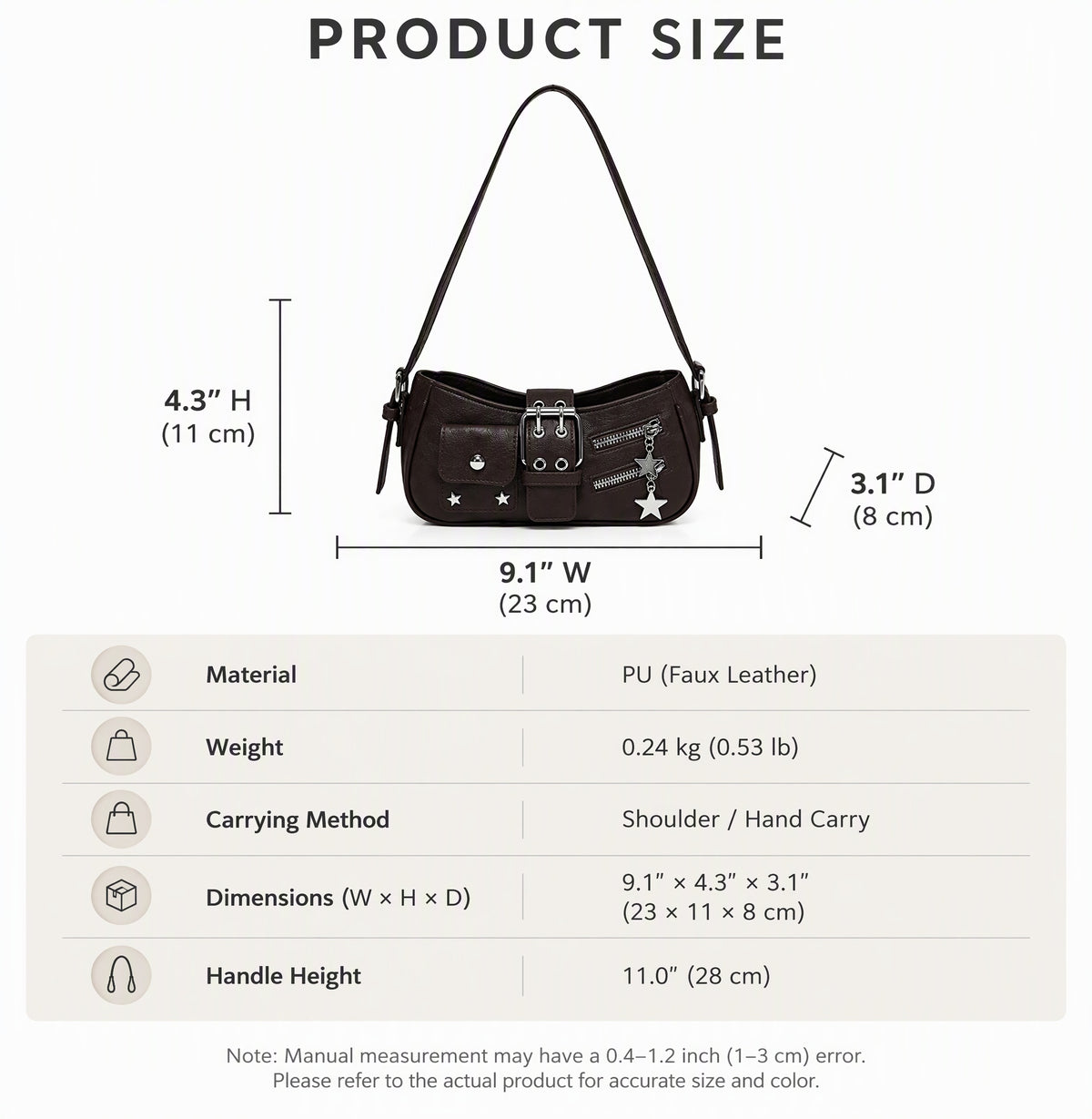 Vintage Buckle Shoulder Bag with Star Charm