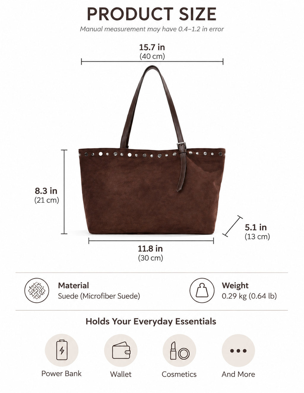 Studded Suede Tote with Adjustable Shoulder Straps
