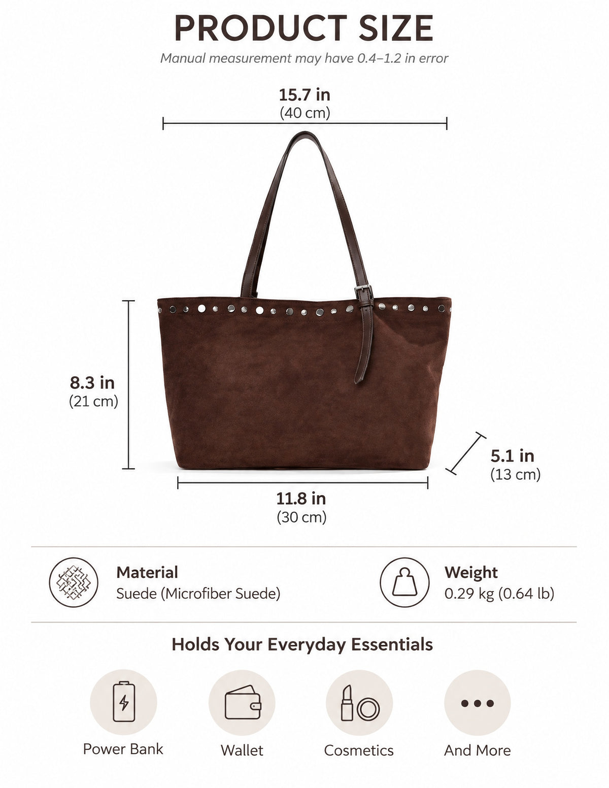 Studded Suede Tote with Adjustable Shoulder Straps
