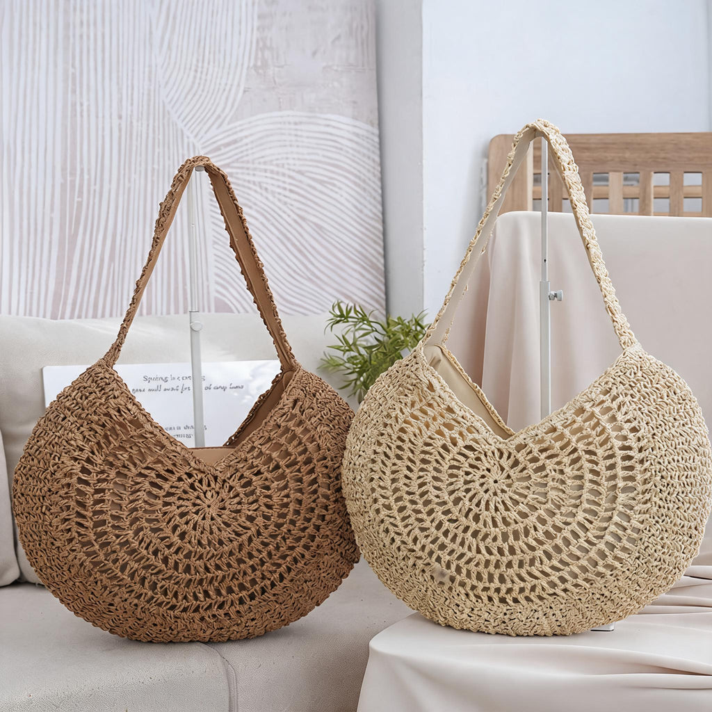 Handmade Round Hollow Straw Large Capacity Beach Bag