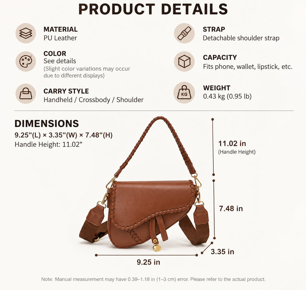Chic Whipstitch Saddle Shoulder Bag with Detachable Strap