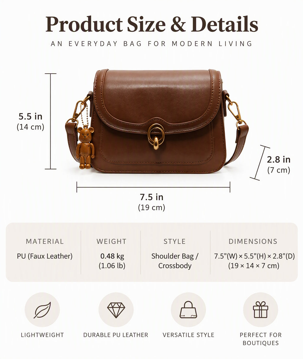 PU Leather Flap Crossbody Bag with Metal Clasp
