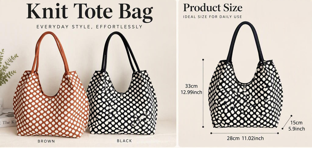 Knitted Pattern Shoulder Tote Bag
