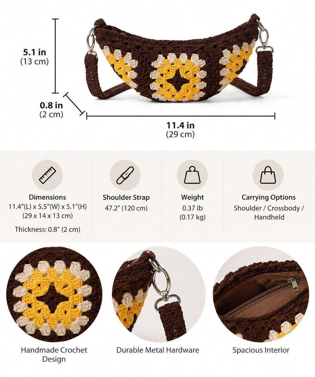 Crochet Sunflower Crossbody Bag