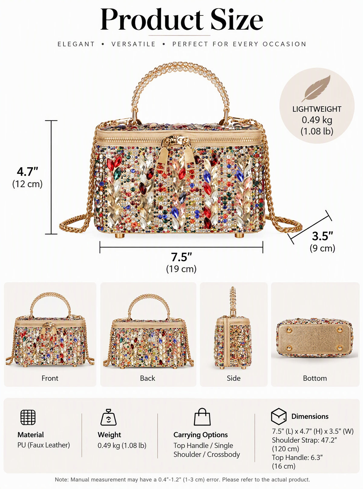 Rhinestone Crystal Box Clutch Bag with Chain Strap