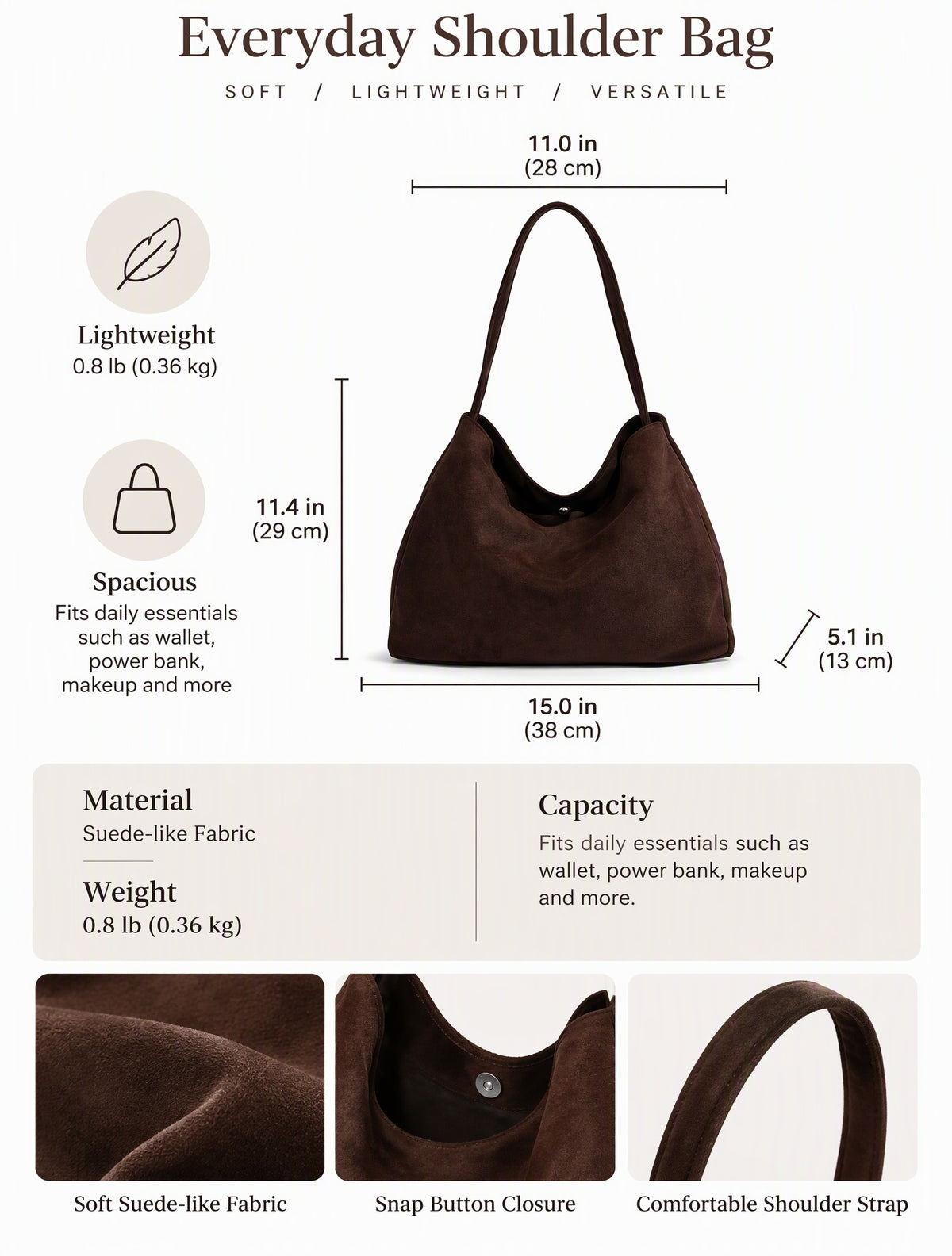 Minimalist Faux Suede Shoulder Bag for Fall