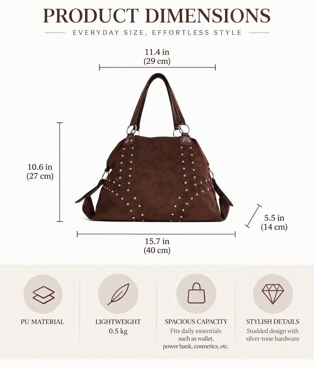 Vintage Studded Slouchy Shoulder Bag