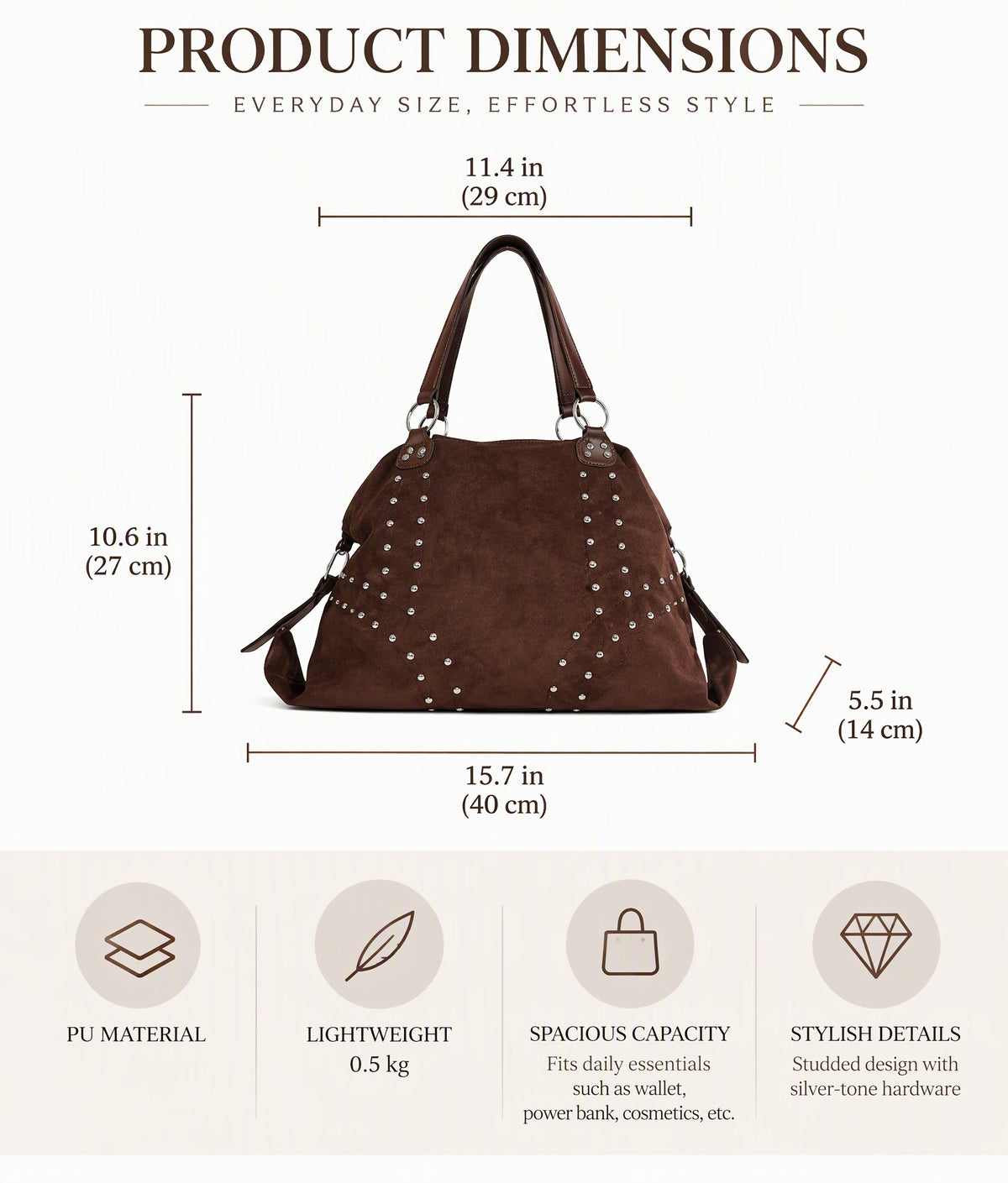 Vintage Studded Slouchy Shoulder Bag