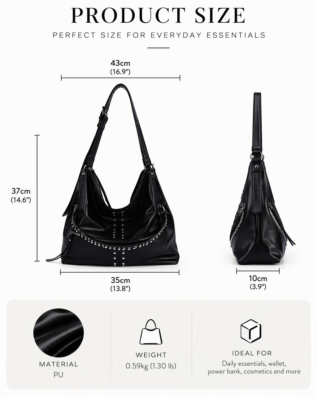 Vintage Studded PU Hobo Shoulder Bag