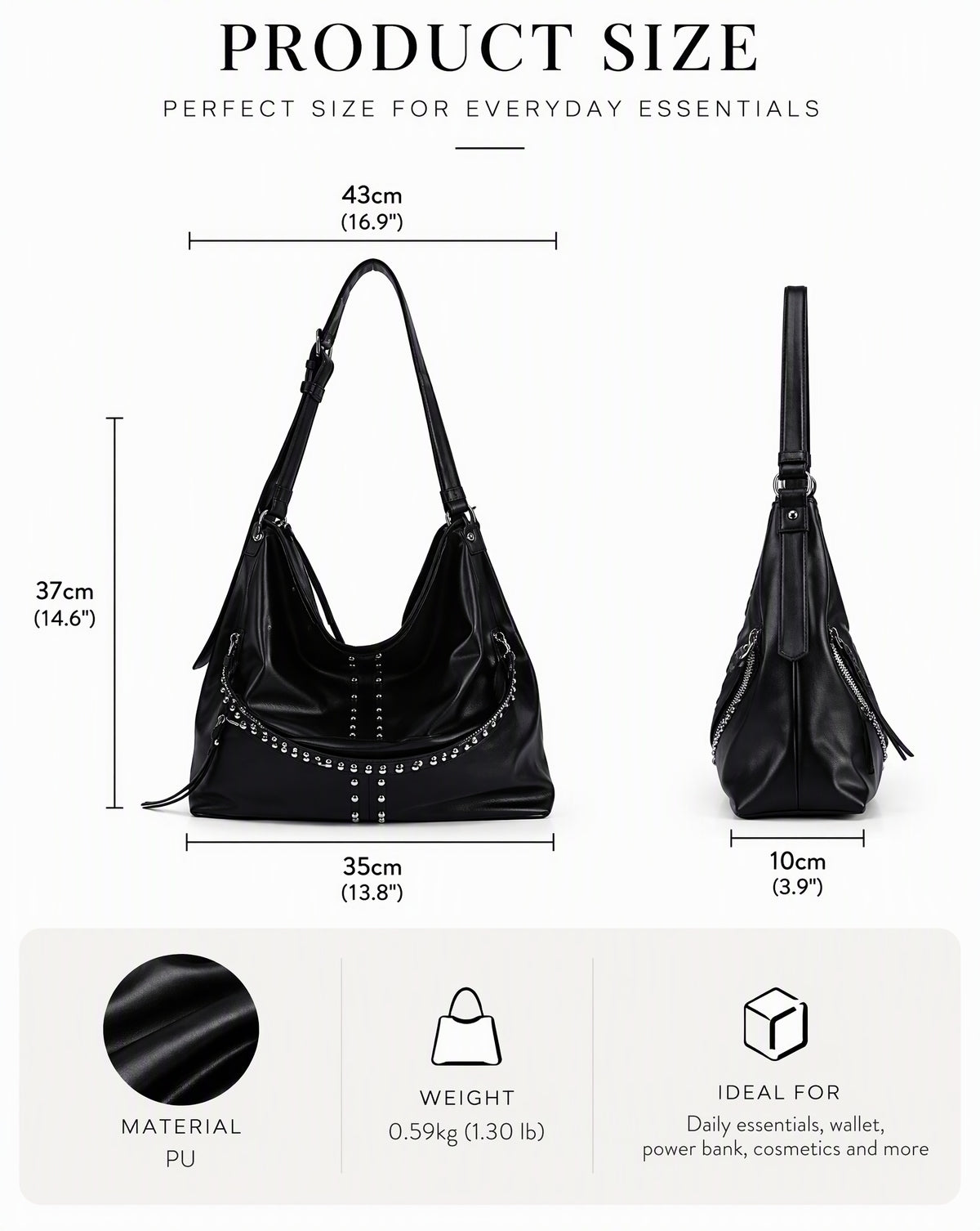 Vintage Studded PU Hobo Shoulder Bag