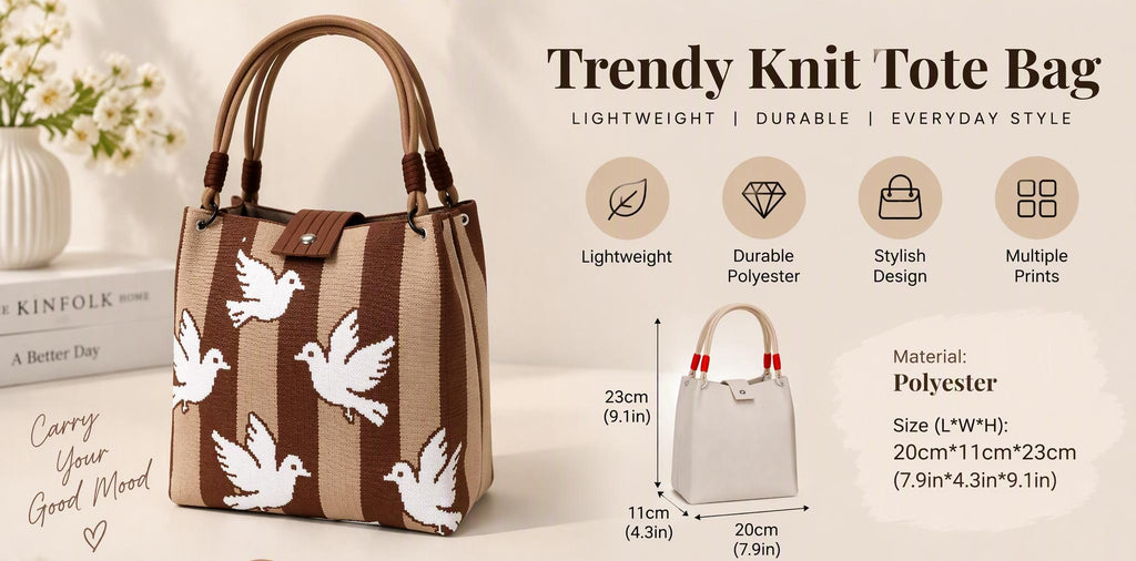 Knitted Mini Tote Bag with Button Closure