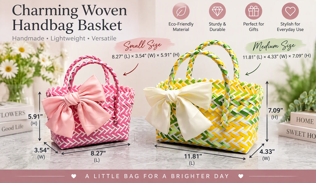 Cute Woven Basket Tote Bag with Oversized Bow Detail