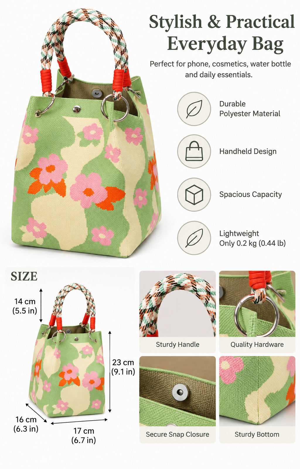 Christmas Knitted Mini Bucket Bag with Decorative Handles
