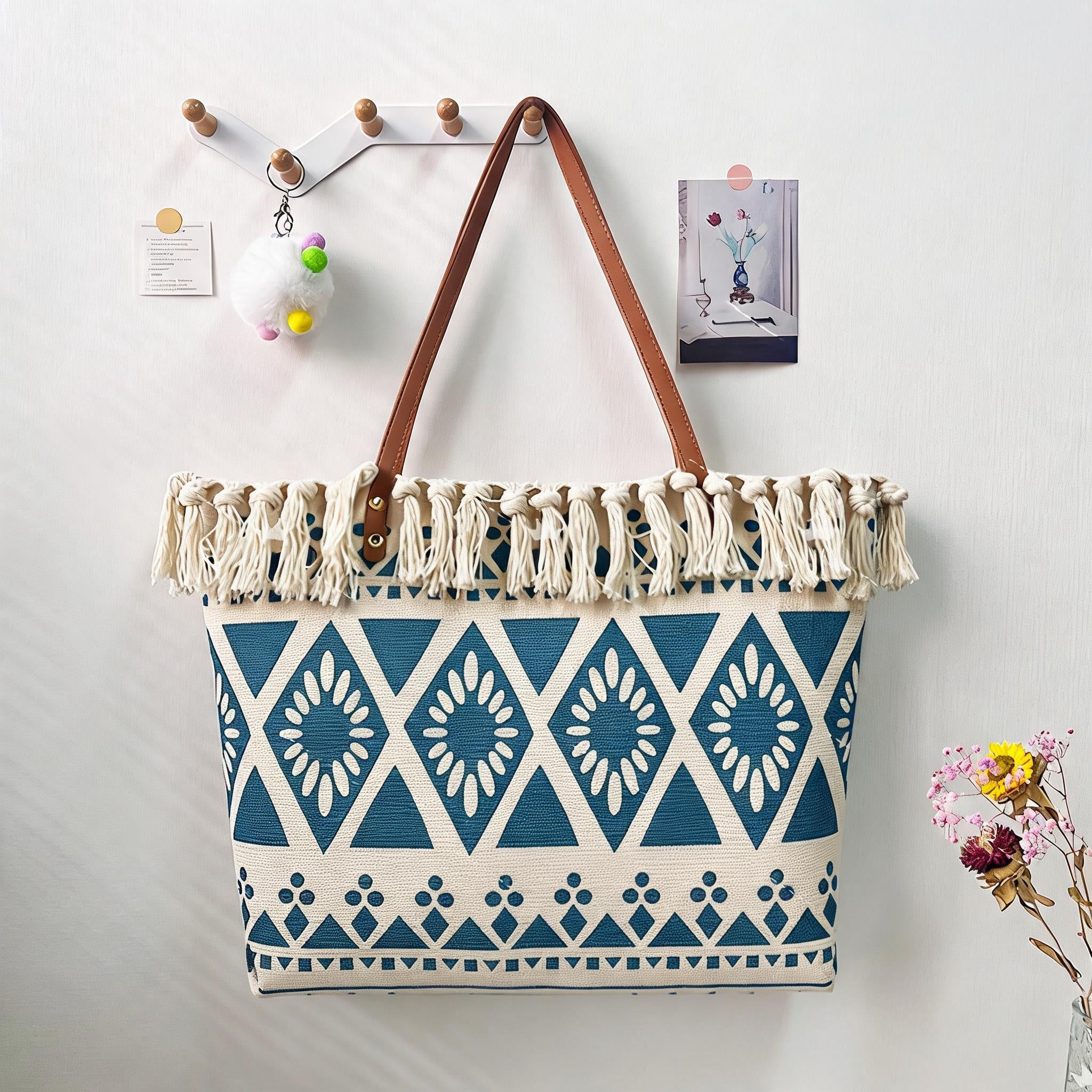 Retro Hand-Woven Cotton Linen Tassel Bag
