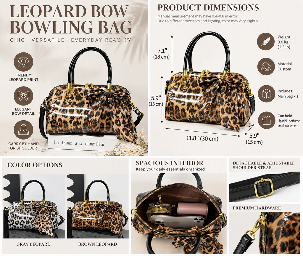 Glossy Leopard Print Bow Handbag