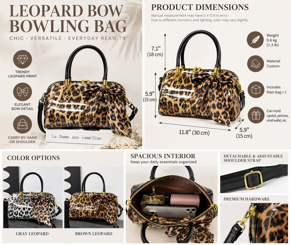 Glossy Leopard Print Bow Handbag