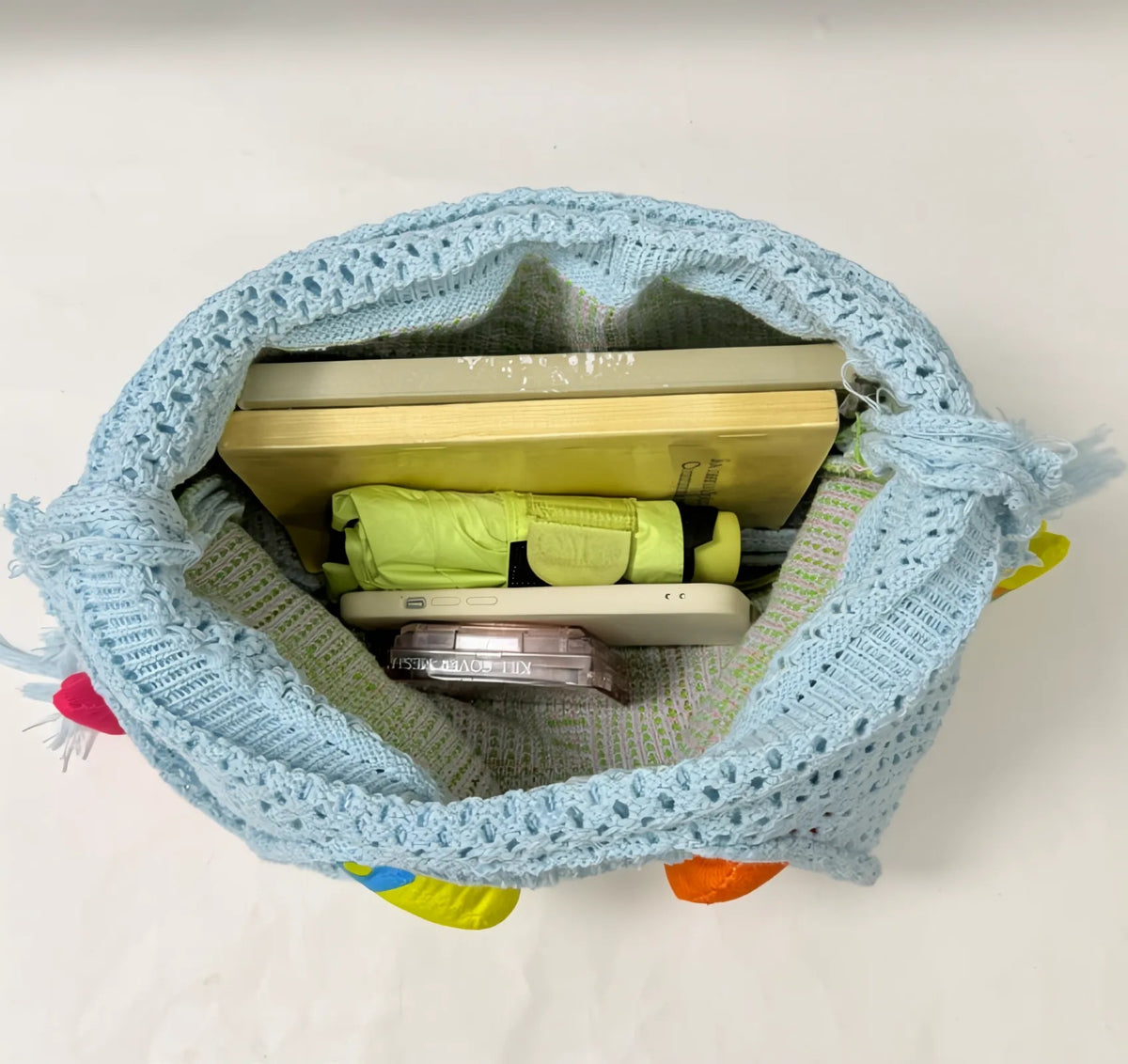 Cozy Crochet Fish Applique Fringe Tassels Shoulder Bag