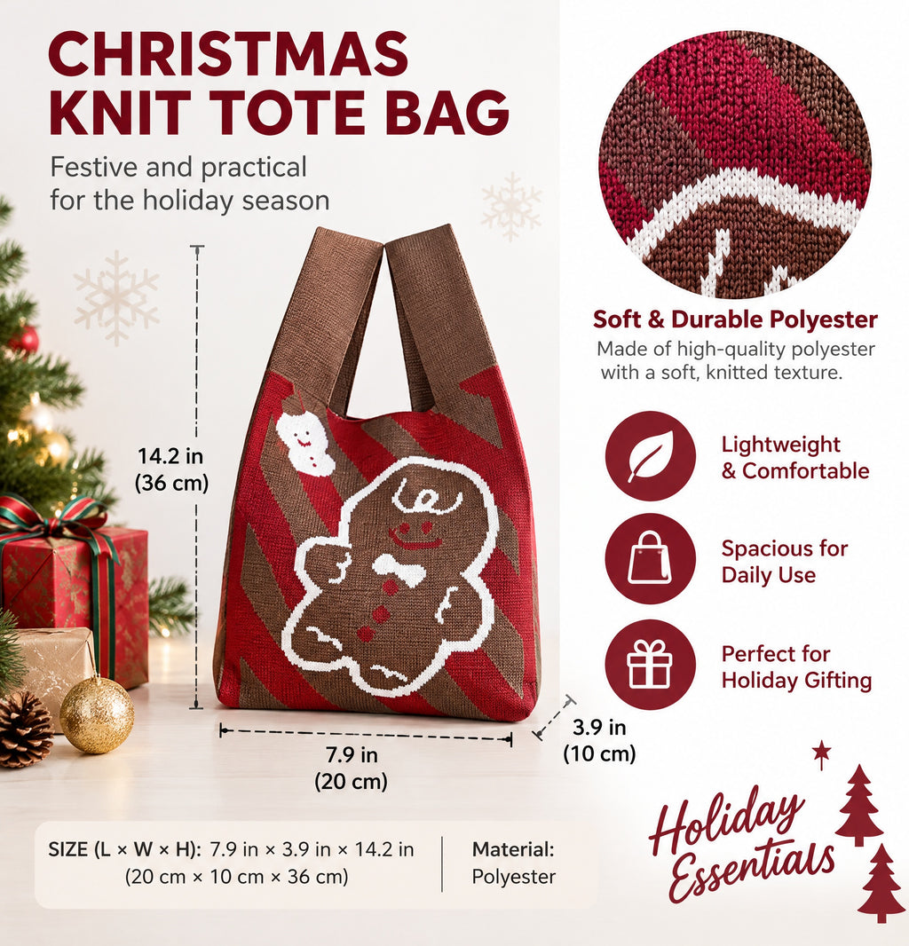 Christmas Festive Prints Polyester Knit Tote Bag