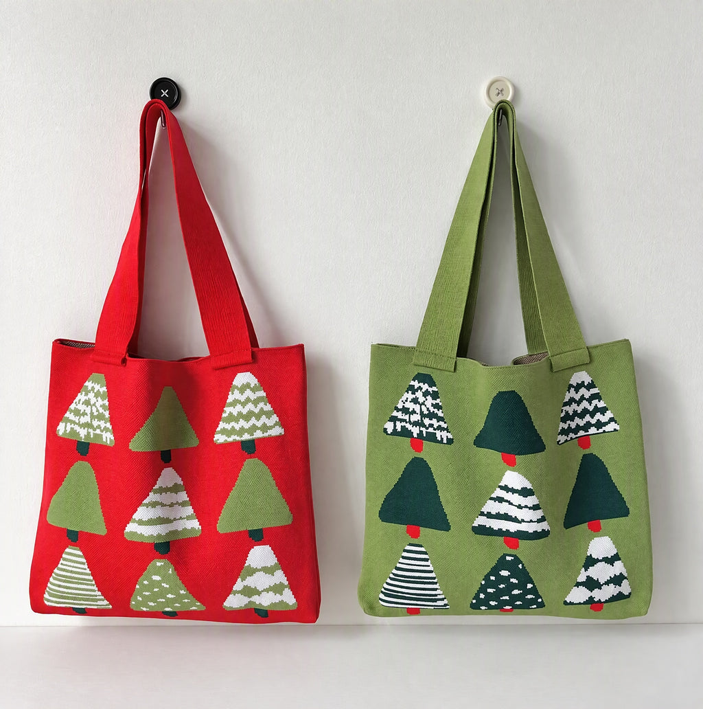 Christmas Tree Pattern Knit Tote Bag