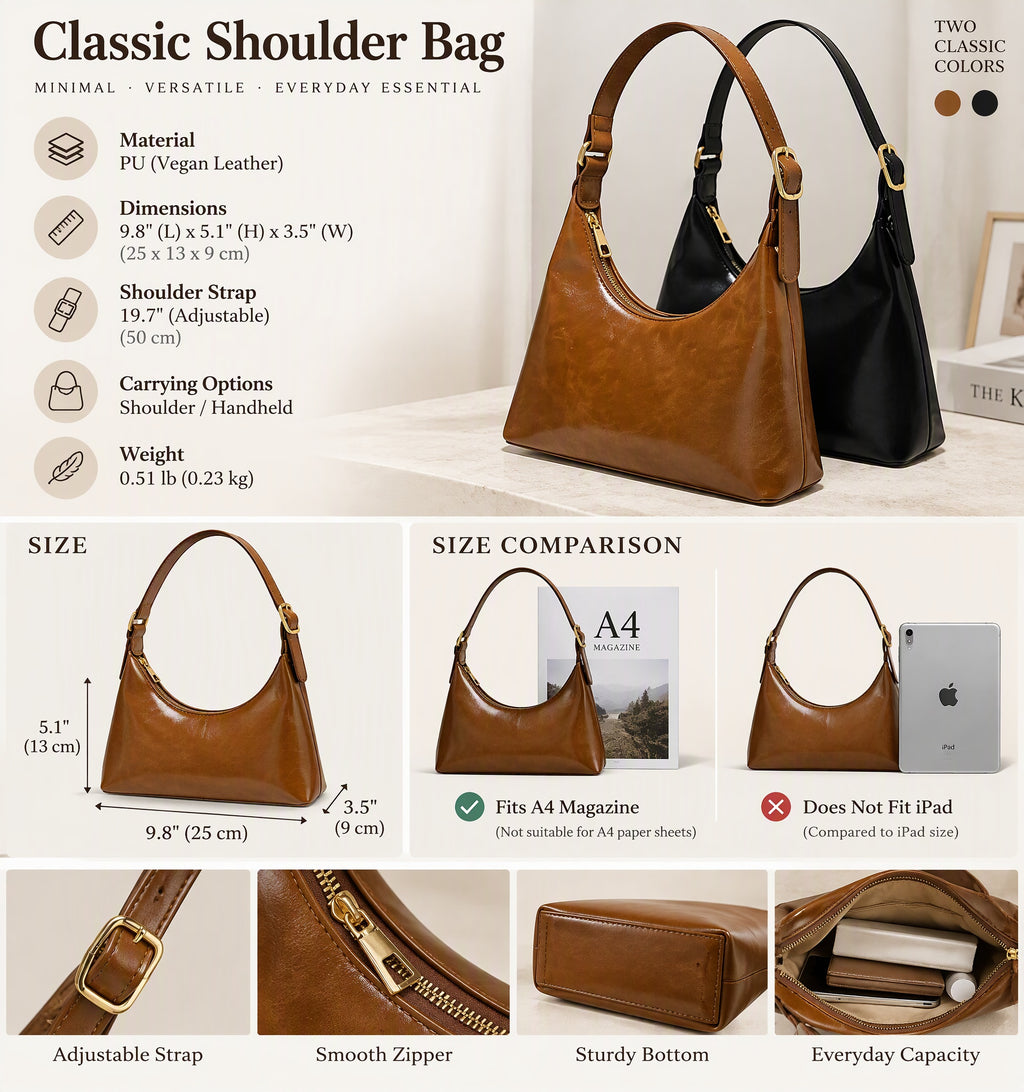 Minimalist PU Shoulder Bag with Modern Hobo Silhouette